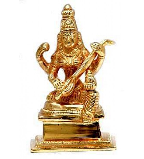 Brass Saraswati (Gold Finished) 3"